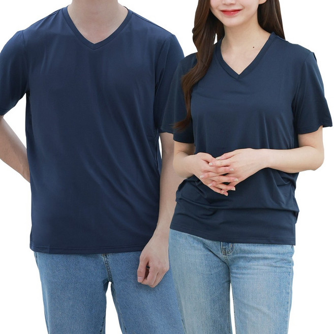 쿨 스트레칭 기능성 브이넥 반팔 티셔츠 2P_남녀공용/헬스티