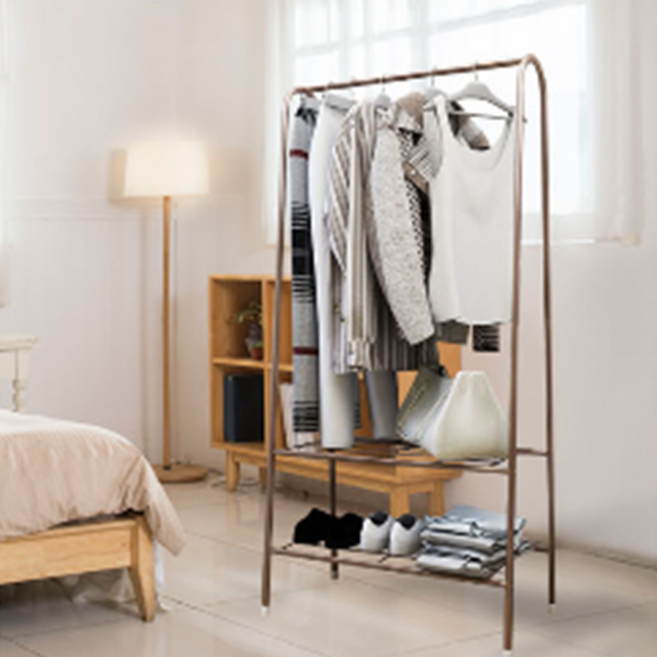 벨라 홈 스탠드 철제 행거 옷걸이 선반 옷방 원룸 자취방 미니멀 가구, 브라운