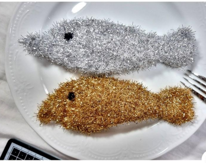 설거지하는 물고기 2겹 아크릴 수세미 [은과 금 세트], 1세트, 2개입