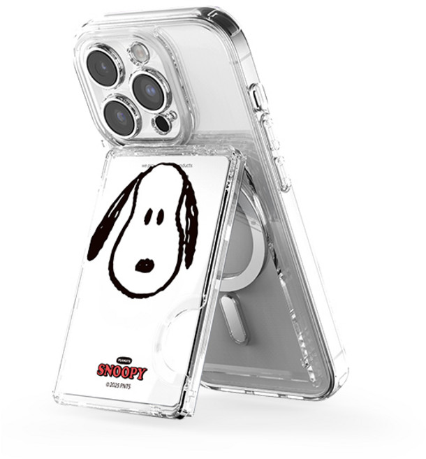 스누피 투명 마그네틱 멀티 스탠드 카드지갑 (맥세이프 호환), 1개, 피크닉_스누피 페이스