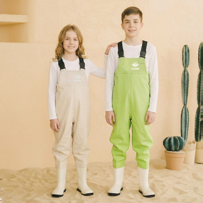 [키다리슈즈] NEW 버블소프트 주니어 가슴장화 키즈 초등학생 갯벌 해루질 방수 체험복 그린 밀크 CPTTB6J, 220, 버블그린(키즈)