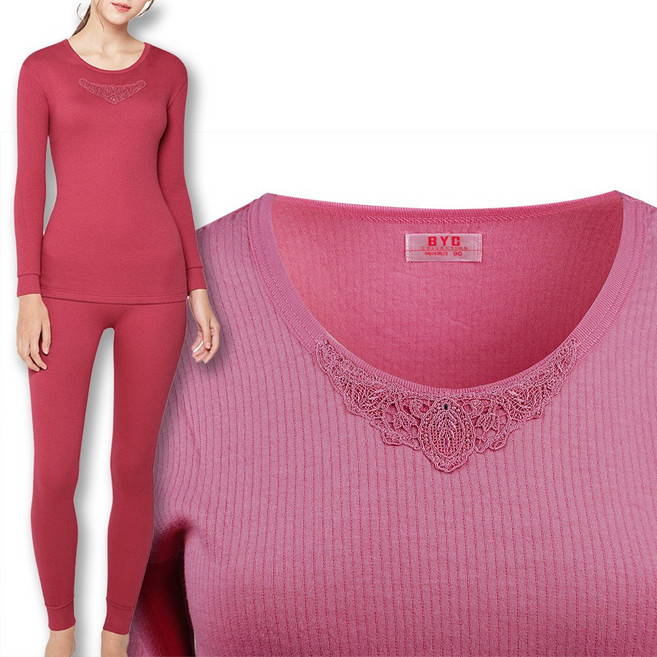 BYC 여성 3중보온 내복세트 가슴자수 시보리소매 빅사이즈 까지