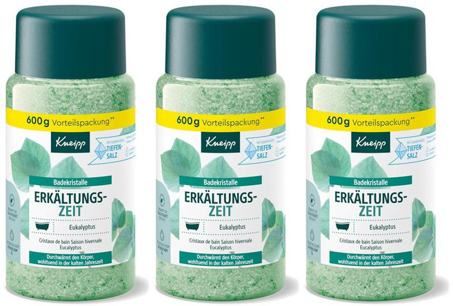 크나이프 유칼립투스 민트 에센셜 오일 함유 배스 바스 크리스탈 솔트 목욕 소금 입욕제 600g 3개 (독일) Kneipp Erkaltungs-Zeit Bath Crystals Co