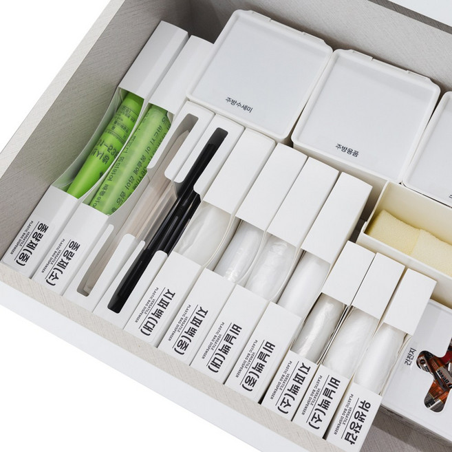 [국내생산] 비닐봉지 디스펜서 봉투 정리함 서랍정리 5개+라벨지1장 세트, 1세트, 화이트