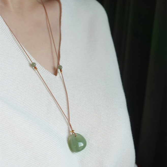 옥 목걸이 청옥 물방울 펜던트 조절형 by 모리에