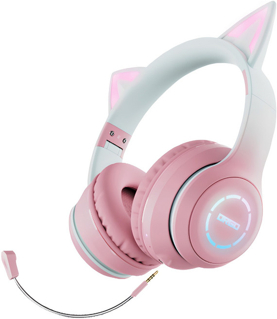디알고 스타일리쉬 고양이귀 LED 블루투스 헤드폰, DRGO-BH029M, 핑크