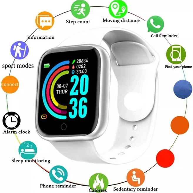 Smartwatch 남성 여성 손목 시계 스마트 메시지 피트니스 모니터 팔찌 생일 선물 안드로이드 IOS 용 전자, 01 Y68 White