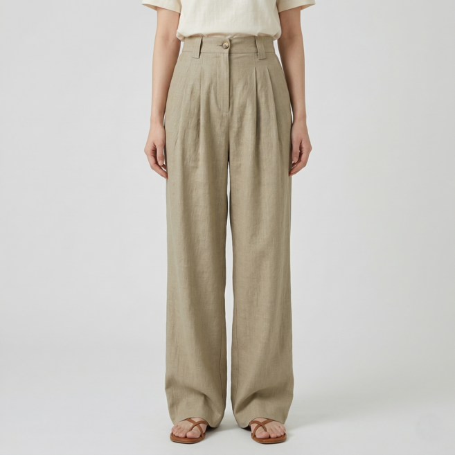 여성 예쁜핏 린넨 뒷밴딩 와이드 팬츠