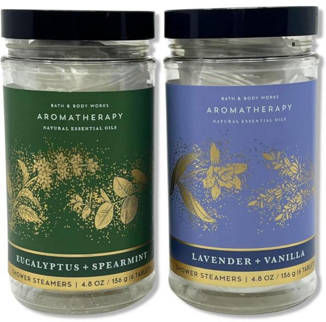 배스 앤 바디 워크스 아로마테라피 샤워 스티머 각 6개 정제 2팩 번들 라벤더 바닐라와 유칼립투스 스피어민트 Bath Body Works