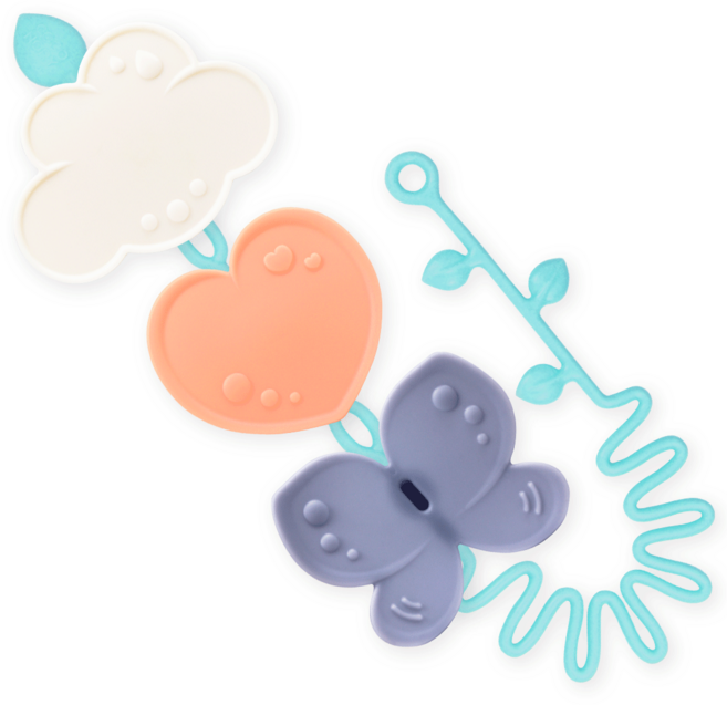 꼬꼬노리 국산 열탕소독 쿠비 모빌 치발기 스트랩 4종 세트 실리콘 아기 신생아, 1세트, 민트, 나비 치발기,구름 치발기,하트 치발기,이파리 스트랩