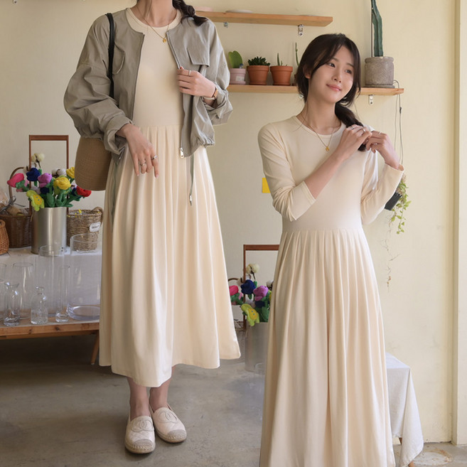 데일리앤 프로아 주름 롱 원피스 홈드레스