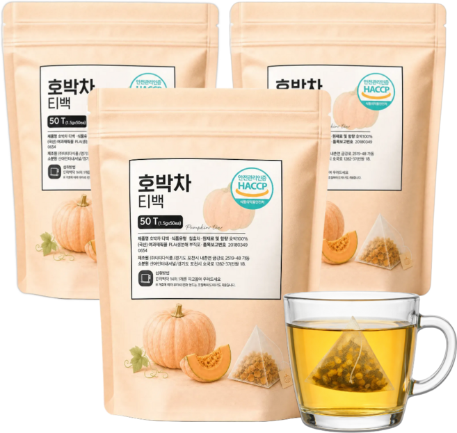 국산 늙은 호박차 티백 100% 호박티 호박수, 3세트, 50개입, 75g