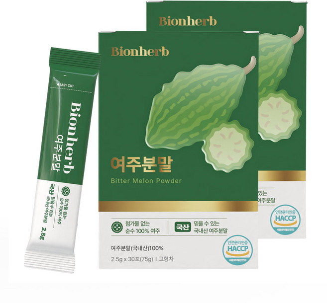 비온허브 여주 분말 가루 국내산 씨제거 해썹인증 스틱포장 75g, 2박스, 30회분