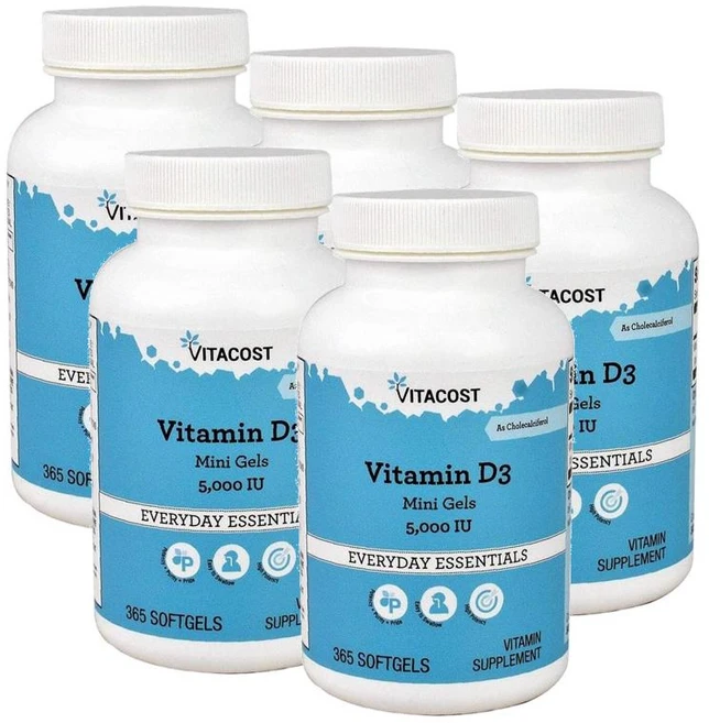 비타코스트 비타민D3 5000IU 미니캡슐 소프트젤 Vitacost Vitamin D3 Mini Gels, 5개, 365정 - 쿠팡
