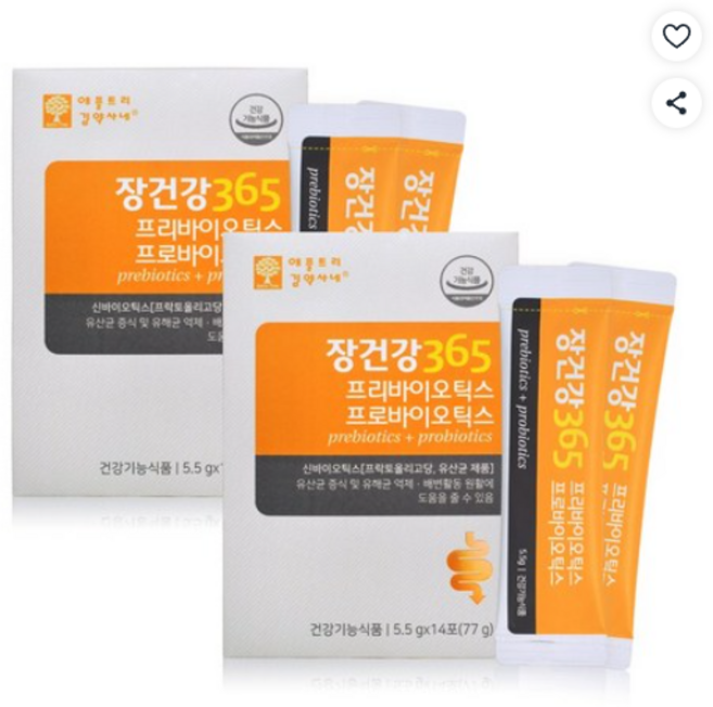 장건강 365 유산균 프리 프로바이오틱스 장내 유익균 증식, 77g, 2개
