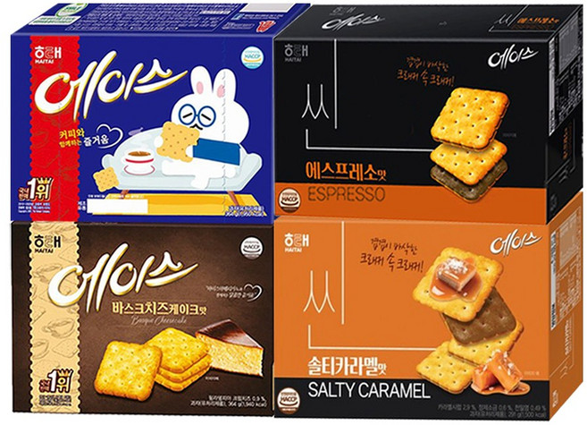해태 에이스 364g+바스크치즈케이크 364g+씬 에스프레소 291g+씬 솔티카라멜 291g (총 4개)