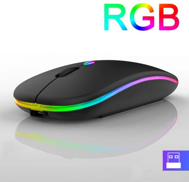 무선 마우스 블루투스 RGB 충전식 마우스 LED 조용한 일시 중지 LED 백라이트 인체 공학적 컴퓨터 게임 마우스 PC 노트북, Wireless Black, 규격 없음