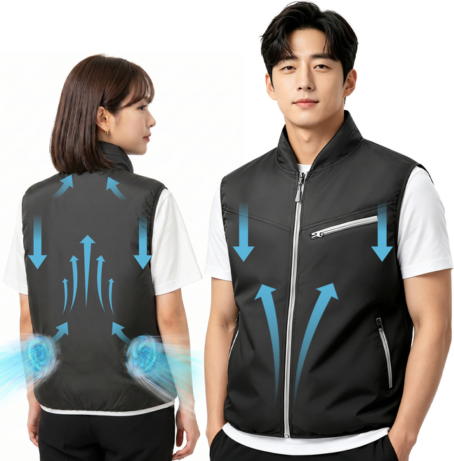 [KC인증] SOTCAR 선풍기 조끼 배터리 포함 2팬 에어컨 여름 냉풍 배달 라이더 낚시 등산 현장 작업용