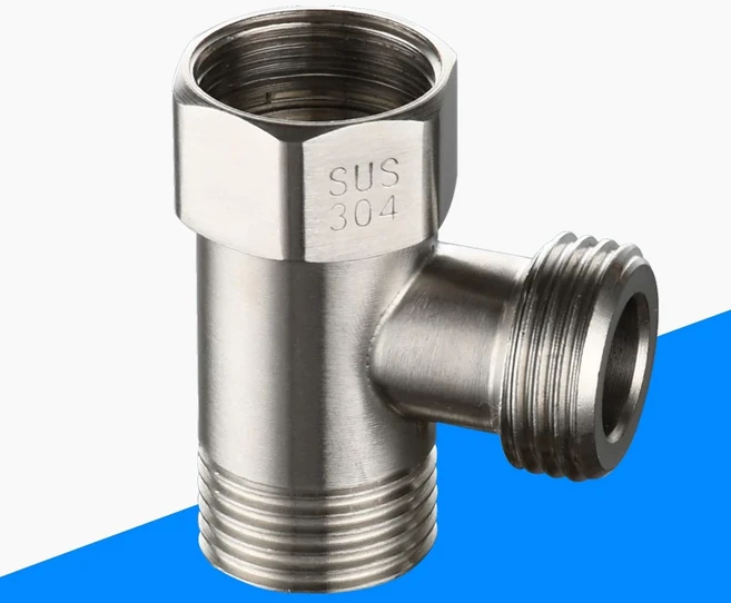 304 스테인리스 스틸 T-어댑터 밸브 3방향 분배기 비데 스프레이어 및 샤워 헤드 부착용 G1/2 범용 연결, 1/2", 실버, 1