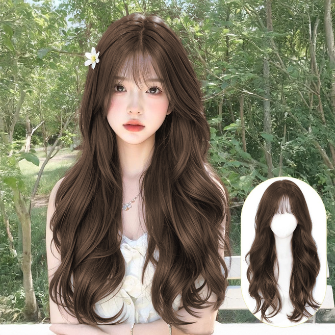 뷰티레벤 자연스러운 여성 웨이브 긴머리 통가발, 1개, 쿨 애쉬브라운