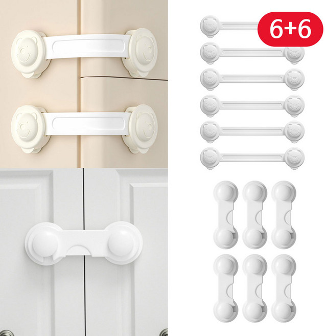 살림공작소 무타공 서랍잠금장치 밴드형 6p+고리형 6p, 1세트, 화이트(밴드형6/고리형6)