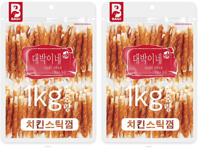대박이네 실중량 대용량 강아지간식 애견간식, 치킨스틱껌, 1kg, 2개