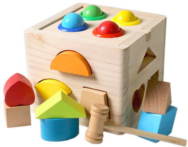 敲球智力盒 多孔形狀認知配對 寶寶積木 形狀配對盒 兒童益智玩具 蒙特梭利教具 早教玩具, 十三孔形狀配對盒, 1個