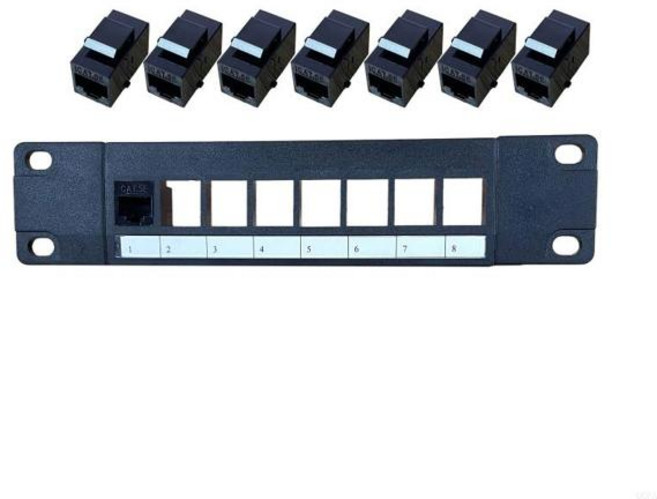 62KA 8 포트 CAT5E RJ45 키스톤 잭을위한 장착 브래킷이있는 패스 스루 패치 패널, 1개