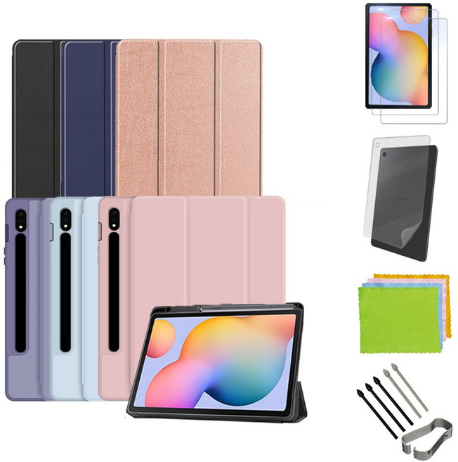 (강화유리2장+후면쉴드1장+클리너) 갤럭시탭S6라이트 호환 S펜수납 북커버 케이스 SM-P610 P615 lite, 북커버 라벤더+강화유리2장+후면쉴드1장+클리너1개, 1개