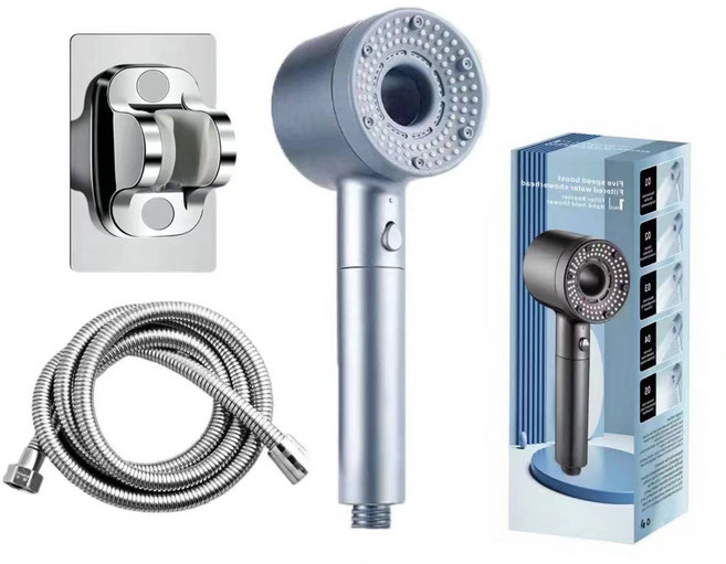 CIYU 초강력 수압상승 샤워기헤드 샤워기헤드 호스 세트, 고급 실버, 1개