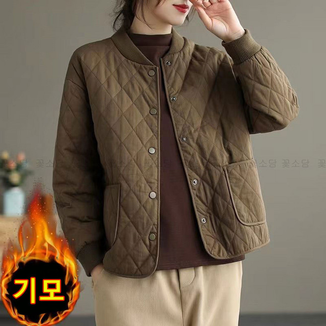 꽃소담 중년여성 노카라 경량 퀼팅 패딩 잠바 누빔 깔깔이 패딩점퍼 엄마 겨울 옷 HXY668