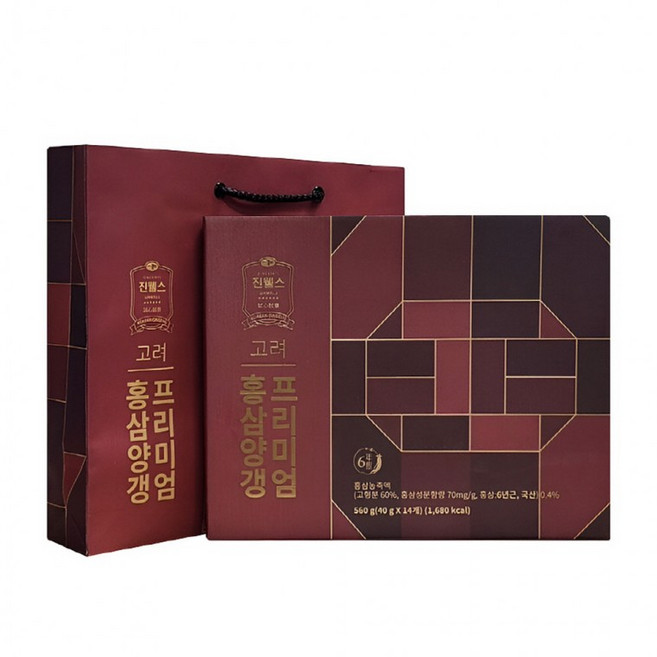 명절선물 6년근 고려 홍삼 양갱 프리미엄+쇼핑백, 14개, 40g