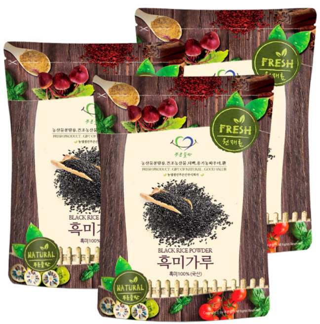 푸른들판 국산 흑미 분말 가루 흑미쌀 100%, 500g, 3개