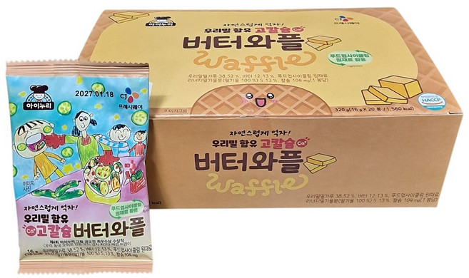 CJ 아이누리 우리밀 함유 고칼슘 버터와플, 1개, 320g
