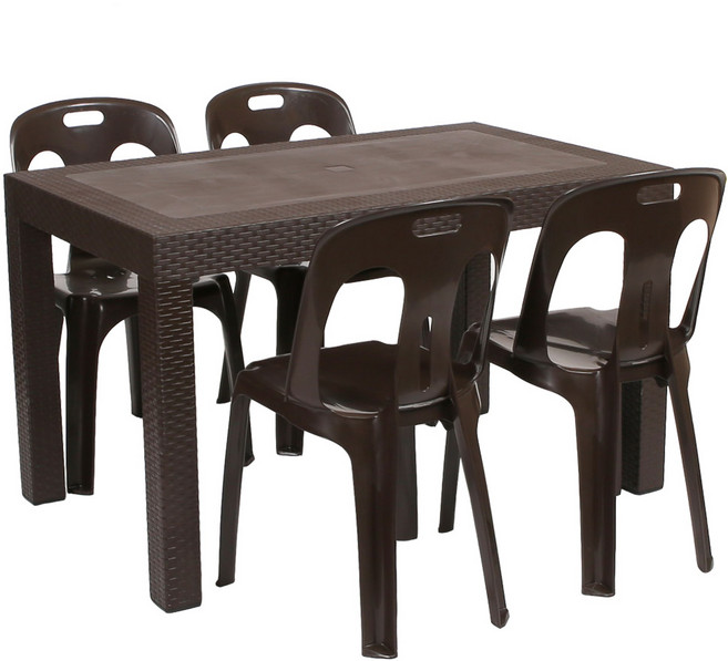 지오리빙 국산 라탄테이블 74120 의자세트 야외용 테이블의자, 4인세트, 등받이의자4개, 브라운