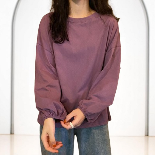 데일리바이블 퍼프소매 여성 라운드넥 블라우스 오버핏 긴팔 티셔츠