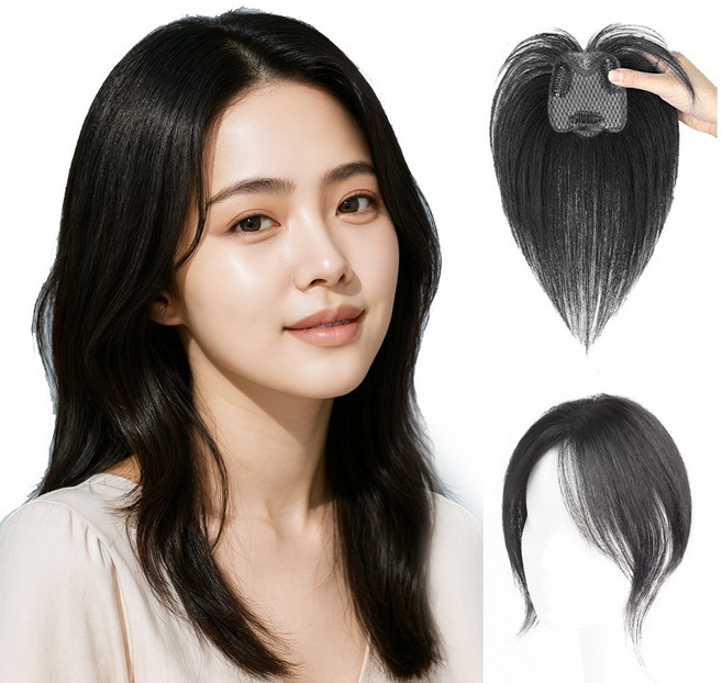 예스이 여자정수리가발 자연스러운 탑피스 볼륨커버 헤어피스 앞머리 부분가발, 1개, 자연블랙