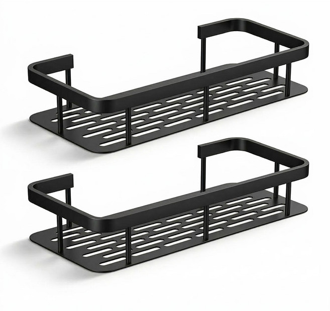 생활꾸밈 욕실 선반 무타공 알루미늄 일자 정리대 2P, 1세트, 블랙