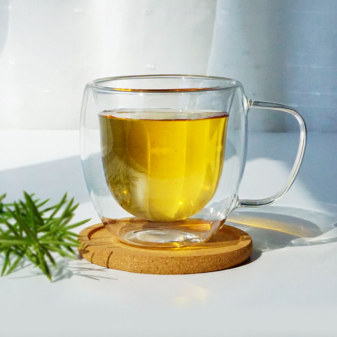 이중 내열 머그컵 유리컵 홈카페 이중컵 투명유리컵 250ml 찻잔, 6개