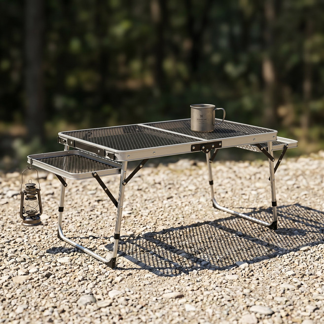 높이조절 초경량 알루미늄 캠핑 테이블 차박 피크닉 휴대용 접이식 테이블, 실버
