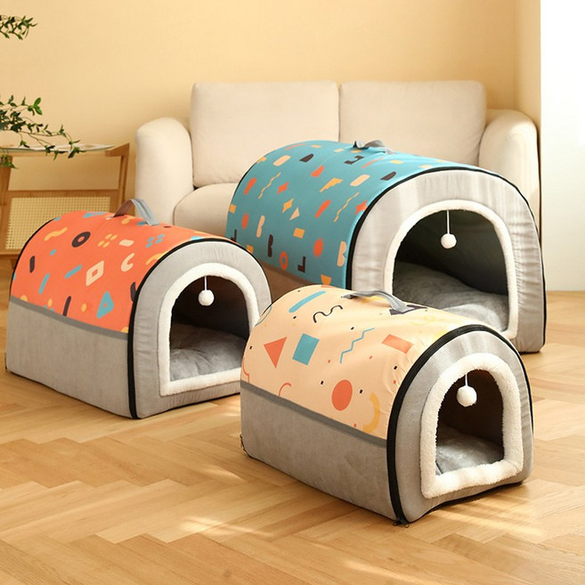 미우프 강아지 고양이 쿠션 난방 텐트 하우스 중형견 방한 겨울집 보온 강아지집, 오렌지, 1개