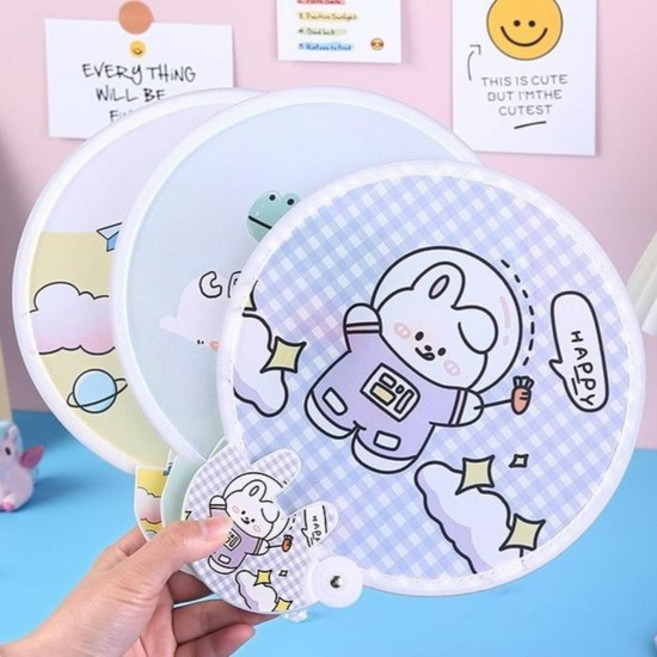 휴대용 원터치 접이식 캐릭터 부채, 퍼플토끼, 1개