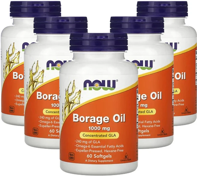 나우푸드 보리지 오일 농축 GLA 1 000mg 소프트젤 60 정, 60정, 5개 - 쿠팡