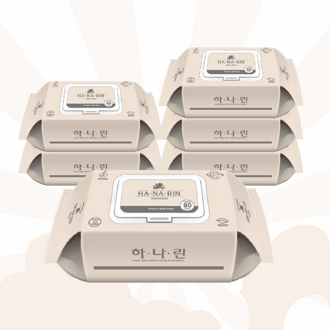 도톰한 고급 하나린 물티슈 캡형 55평량 아기 안전한 일회용 티슈, 80매, 6개