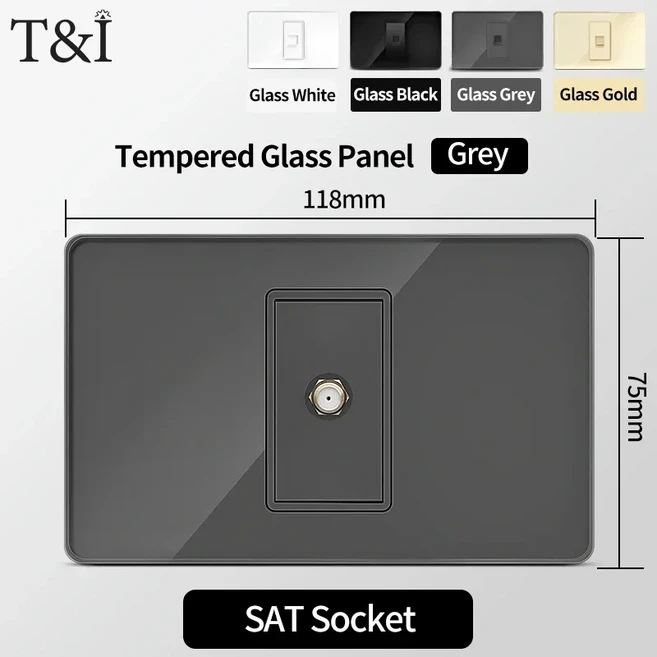 미국 태국 표준 11875mm USB C타입 20W 고속 충전 전원 콘센트 스마트 3A 소켓 벽 조명 스위치 사무실 가정, 22 SAT Socket, 04 Glass Grey