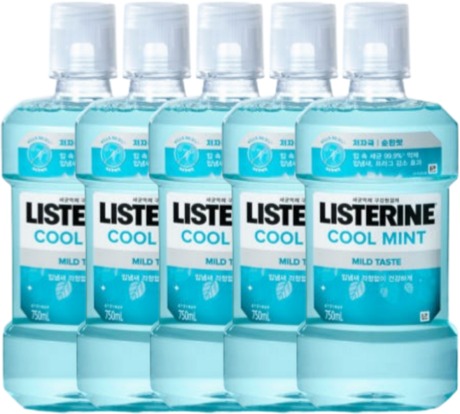 무알콜 구취제거 가글액 리스테린 쿨민트 마일드 750ml 5개