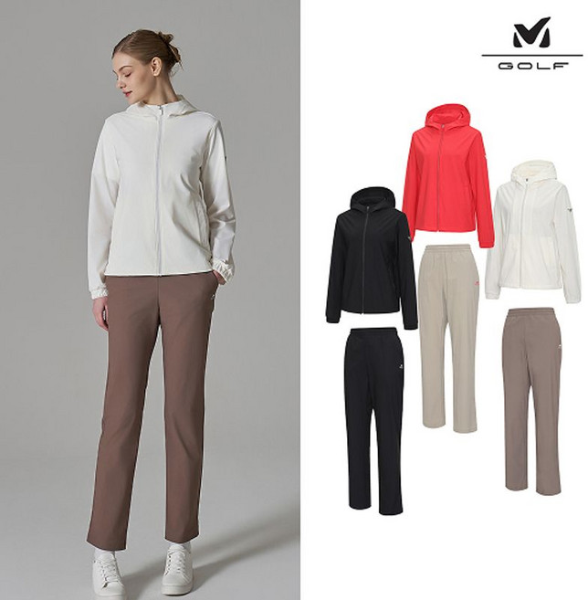 밀레골프 여성 트리코트 집업 셋업