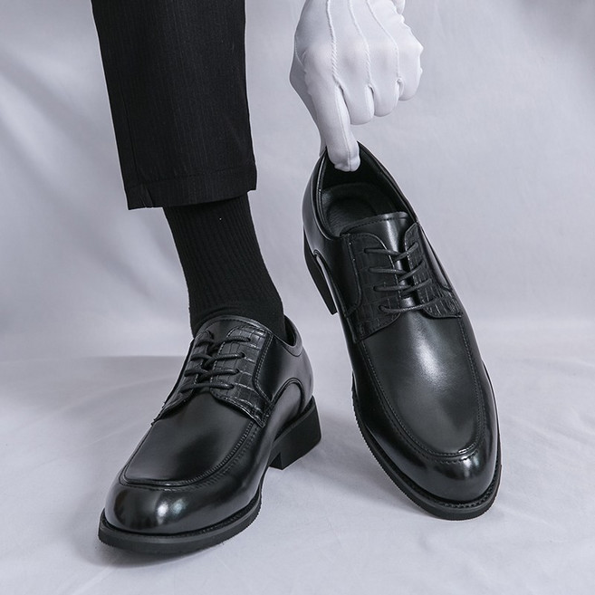 남성용 비즈니스 정장구두 뾰족토 플랫 레이스업 고무창 내마모 미끄럼방지 사계절 출근 업무 정식장소 적합