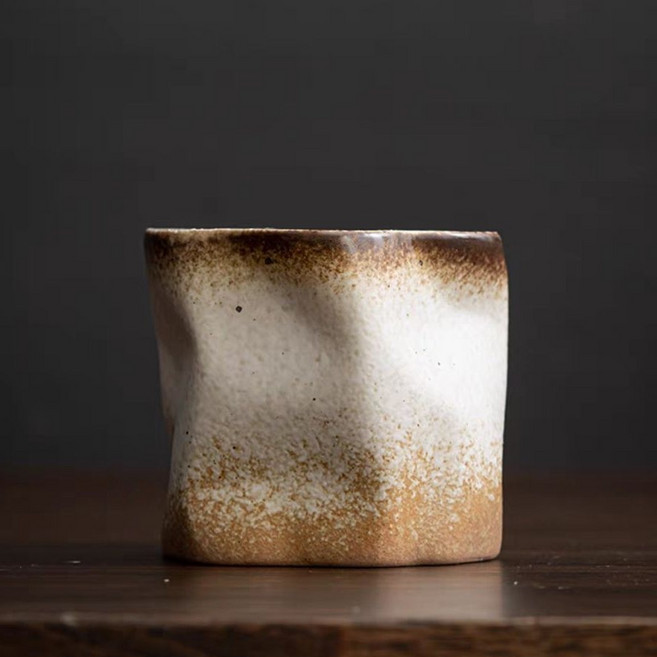 日式簡約粗陶咖啡杯 創意窯變馬克杯 復古陶瓷杯, 無把漸變白,300ml, 1個