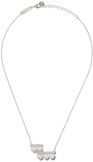 타사키 밸런스 18K 화이트 골드 스텝 펄 다이아몬드 펜던트 네크리스